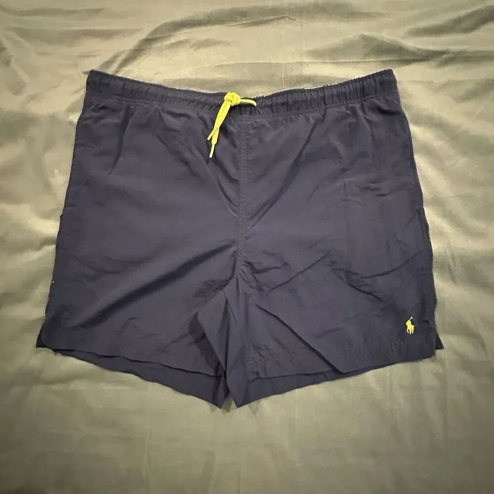 Vintage 90s Polo Ralph Lauren Board Shorts Mens M Navy Swim Trunks Drawstring